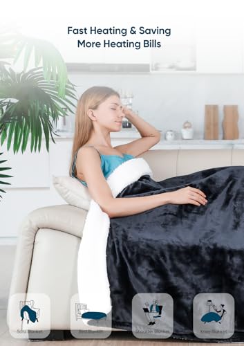 Flannel Heated Throw Blanket, 1-9 Hrs Timer & 8 Heating Levels