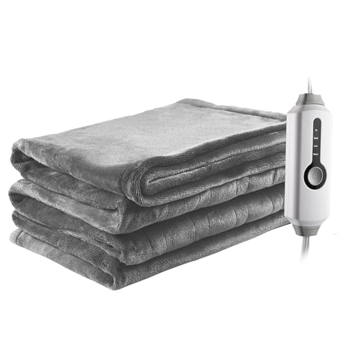 SUNNY HEAT 72x84 Full Size Flannel Electric Blanket, Light Grey