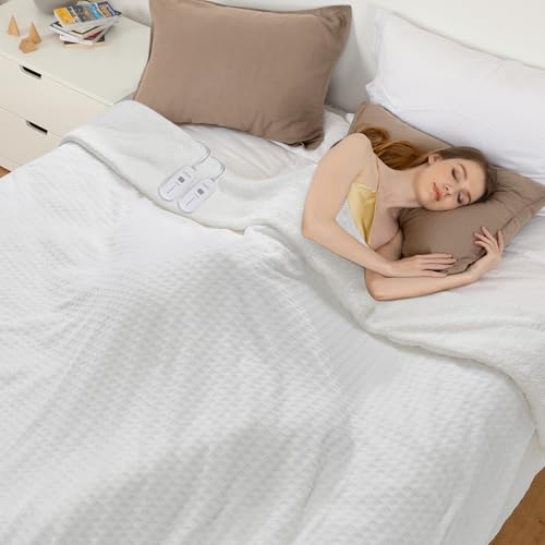 CAROMIO Full-Size Electric Blanket - Fast Heating, 5 Heat Levels, ETL Certified, White