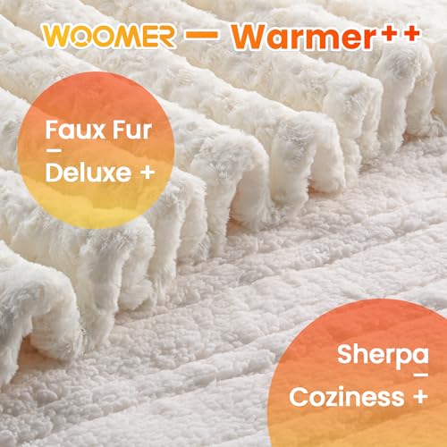 WOOMER Electric Heated Blanket, 77"x84", Rose Pattern Faux Fur, 4 Heat Levels, ETL Certified