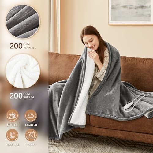 Homemate Electric Heated Throw - 50x60, 10 Heat Levels, Overheat Protection