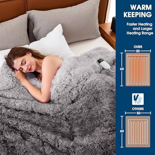 Charcoal Grey Electric Heated Blanket with 10 Heat Settings