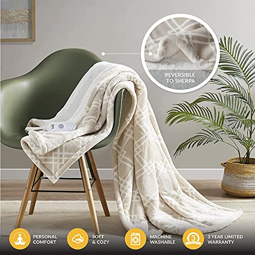 Serta Reversible Fleece to Sherpa Electric Blanket, Multi Heat Settings & Safety Timer