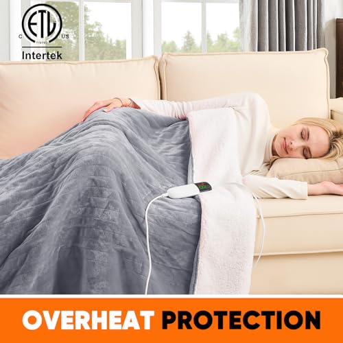 Greenoak 50x60 Electric Heated Blanket - 10 Heat Levels, Auto-Off, Misty Grey