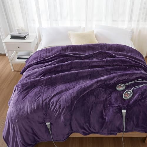 Beautyrest Sherpa Heating Blanket, Soft & Warm, 20 Heat Settings, Full Size, Purple