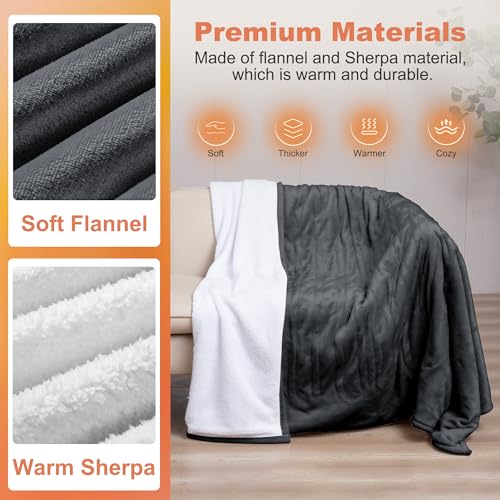 WarmFluffy Heated Throw Blanket, Full Size 72"x84", 3 Heating Settings, Overheat Protection, Gray