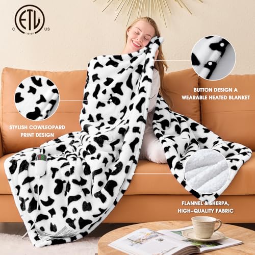 Heated Cow Print Electric Throw Blanket for Couch
