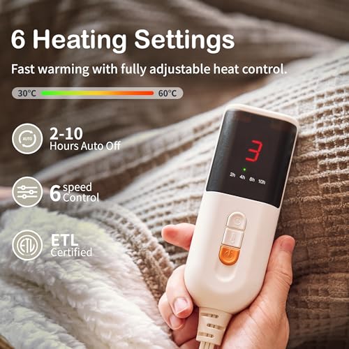 ETL Certified Electric Heated Throw - 6 Heat Settings (Grey)