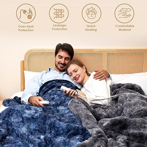 Electric Heated Blanket Full Size, 10 Auto Off, 9 Heating Levels, Grey